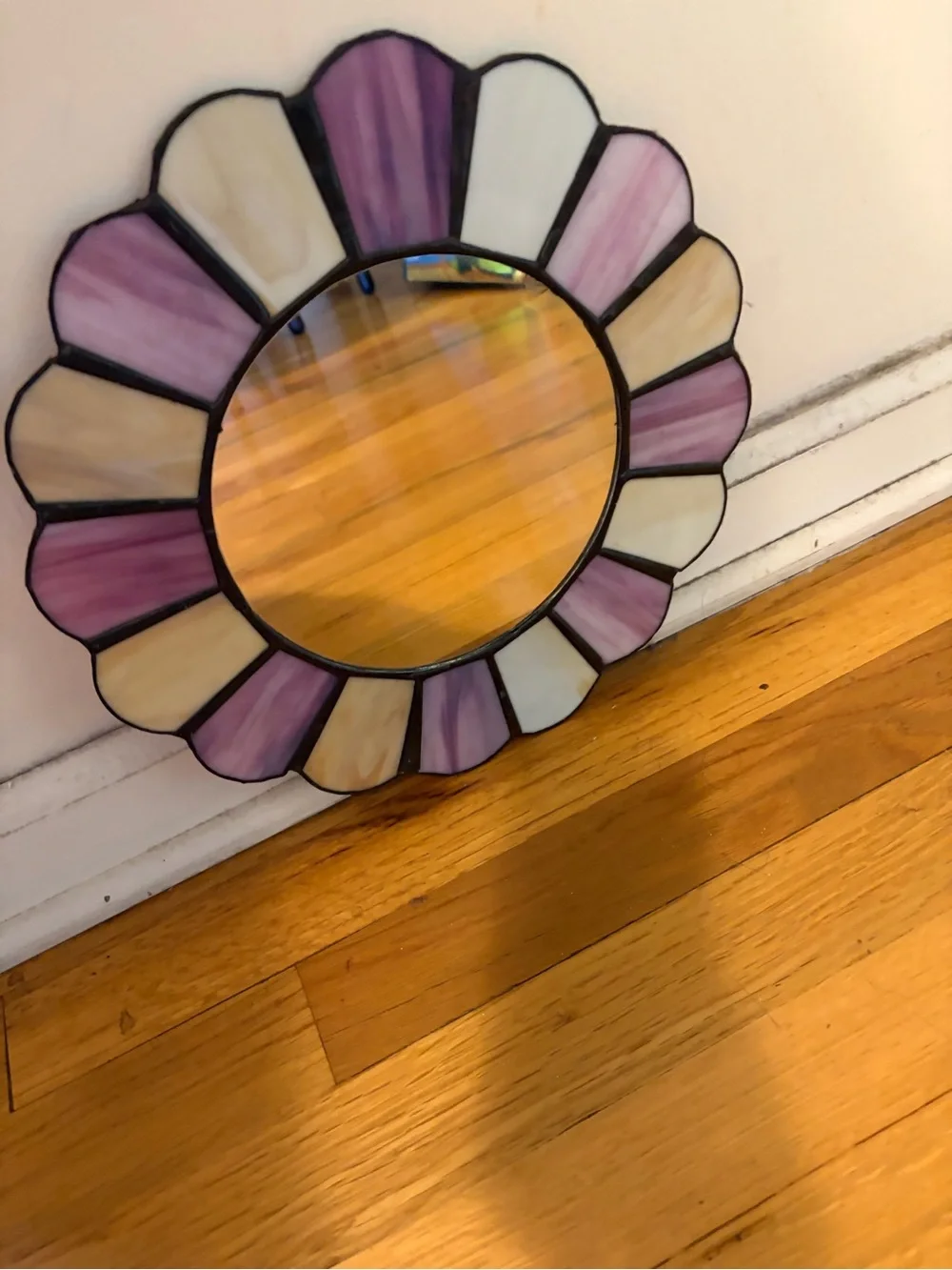 Stained Glass Flower Mirror - Purple and Cream